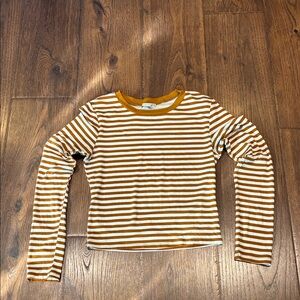 Active USA Brown and White Striped Long Sleeve Tee